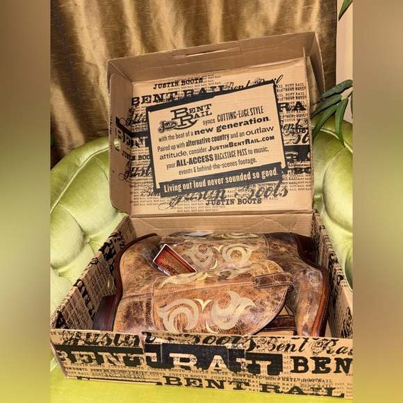 New Mens Primo Distressed Justin BR103 Bent Rail Cowboy Boots Snip Toe Size 12 D - Picture 2 of 11